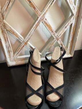 Celebrity Handmade Black Leather Mesh Ballroom Dance Shoes Size 9.5